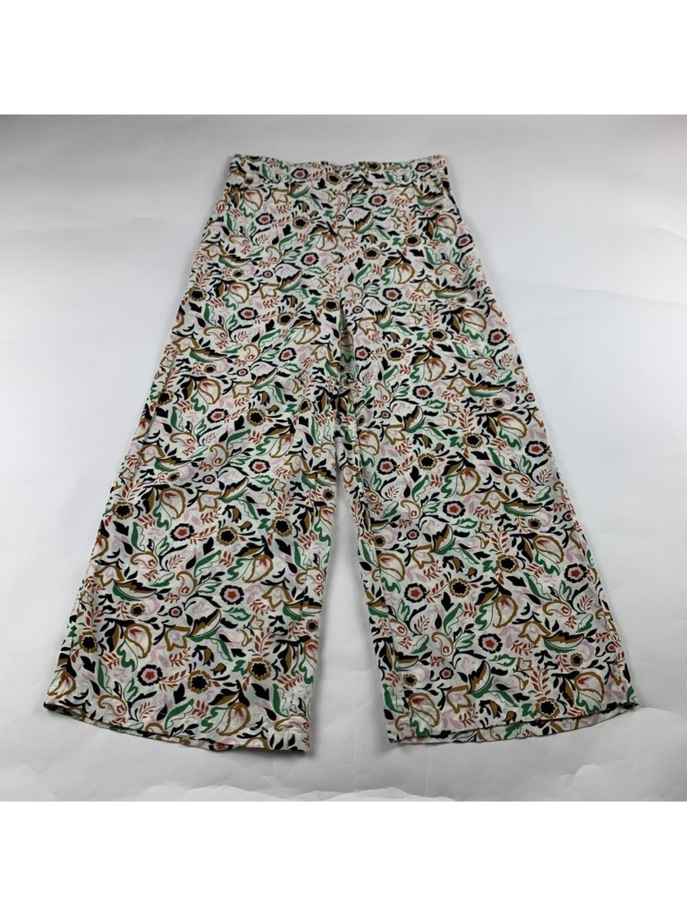Tahari Autumn Floral Pull On High Rise Wide Leg Cropped Pant S